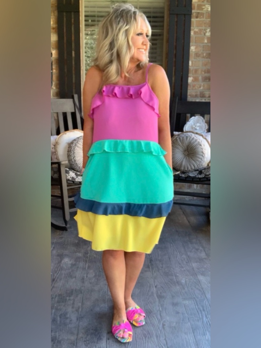 NEW [Haptics] Pocketed Color Block Tiered Ruffle Midi Dress Women's Plus 3X - Picture 3 of 16